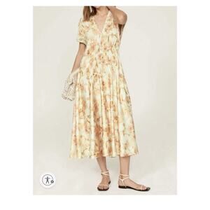 Vince Floral Print Maxi Dress XS Cream Pink Peach Flowy Boho with fabric pull